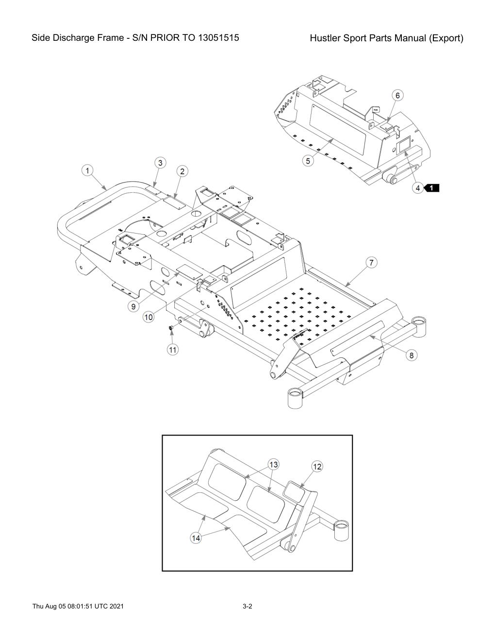 Hustler Sport Parts Manual (Export) - 604502 - Side Discharge Frame - S/N PRIOR TO 13051515 diagram