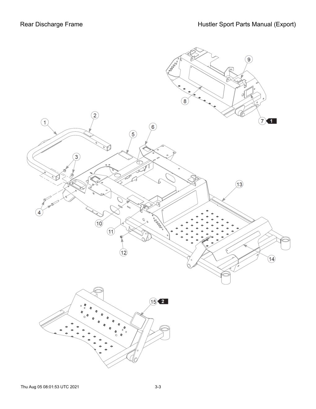 Hustler Sport Parts Manual (Export) - 604502 - Rear Discharge Frame diagram