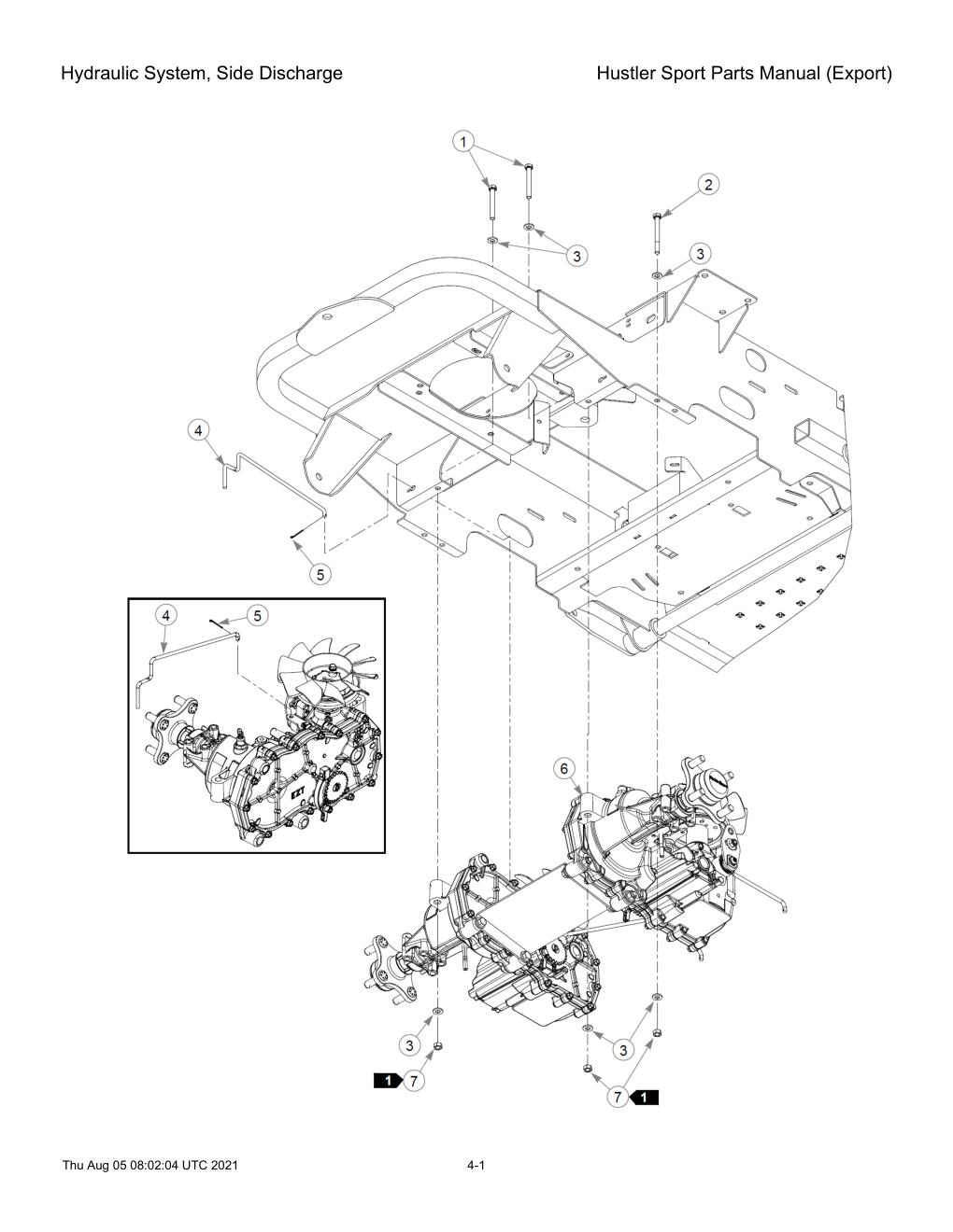 Hustler Sport Parts Manual (Export) - 604502 - Hydraulic System, Side Discharge diagram