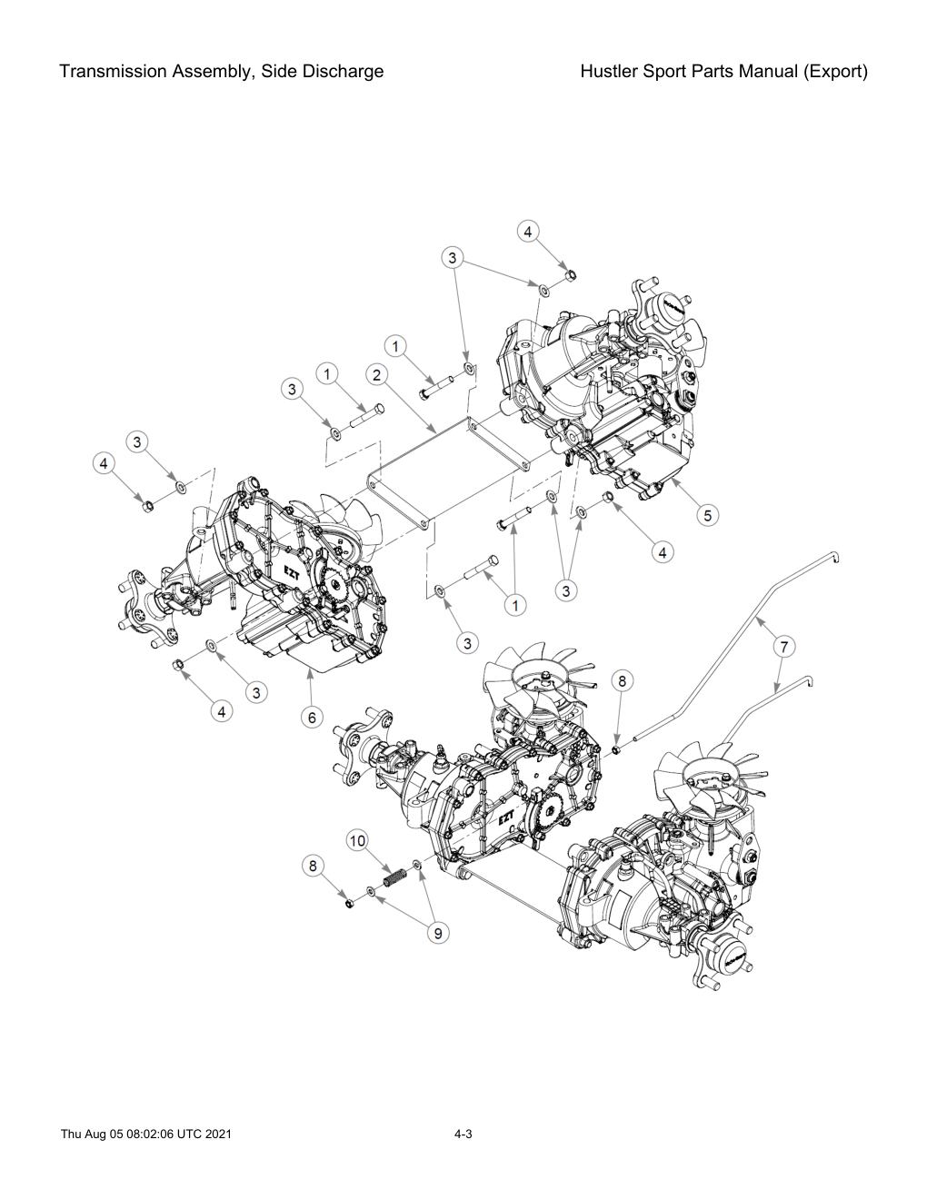 Hustler Sport Parts Manual (Export) - 604502 - Transmission Assembly, Side Discharge diagram