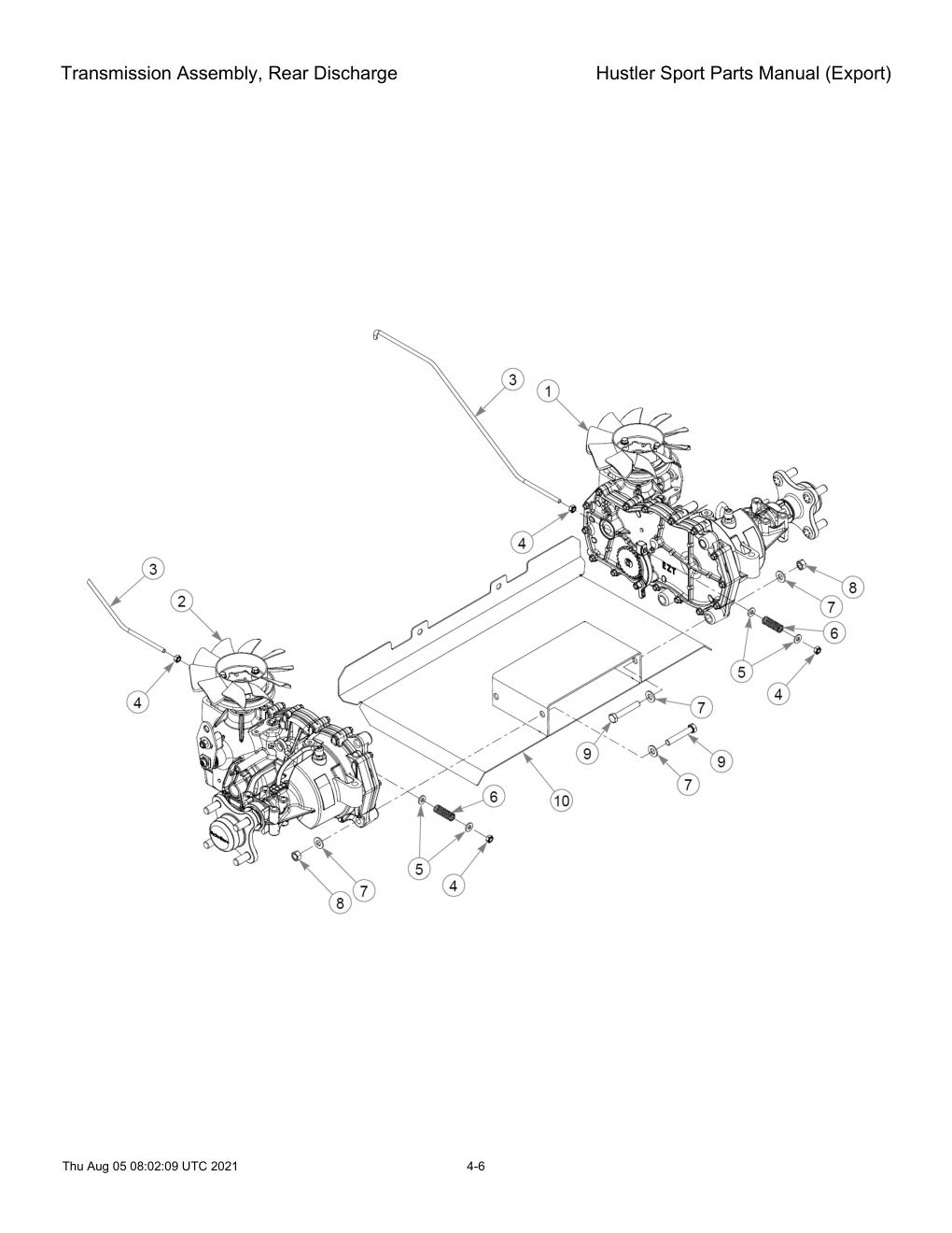 Hustler Sport Parts Manual (Export) - 604502 - Transmission Assembly, Rear Discharge diagram