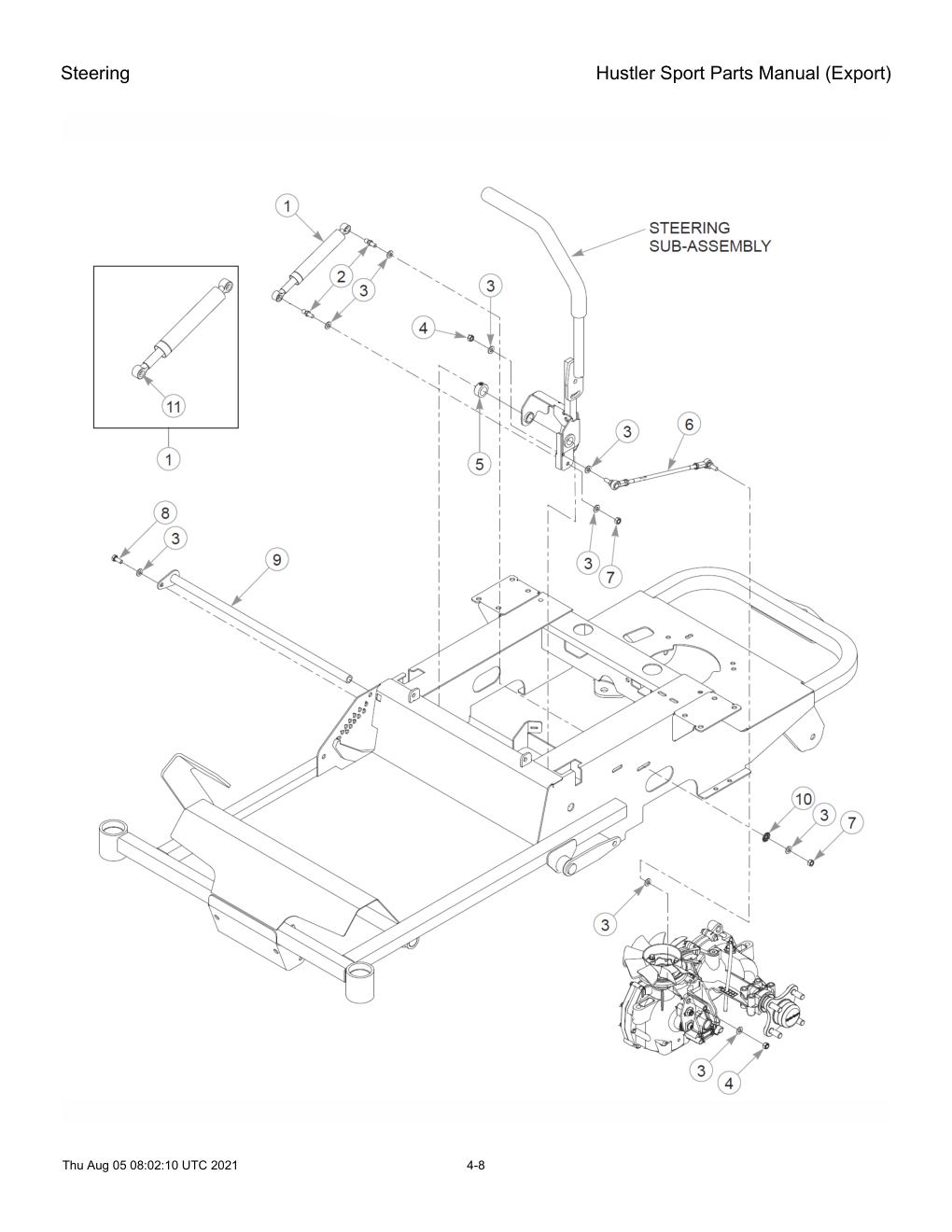 Hustler Sport Parts Manual (Export) - 604502 - Steering diagram