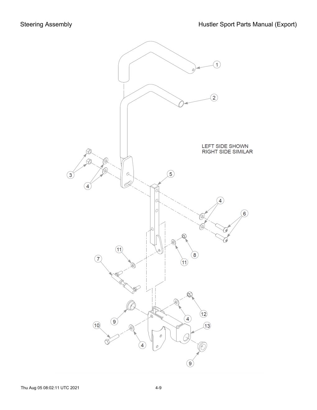 Hustler Sport Parts Manual (Export) - 604502 - Steering Assembly diagram
