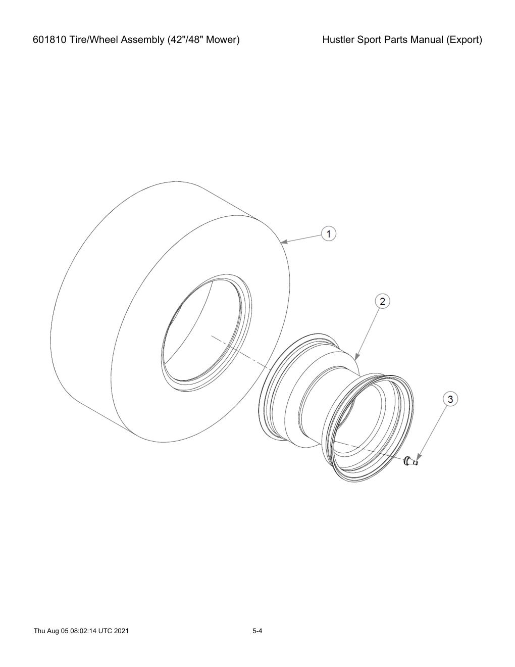 Hustler Sport Parts Manual (Export) - 604502 - 601810 Tire/Wheel Assembly (42"/48" Mower) diagram