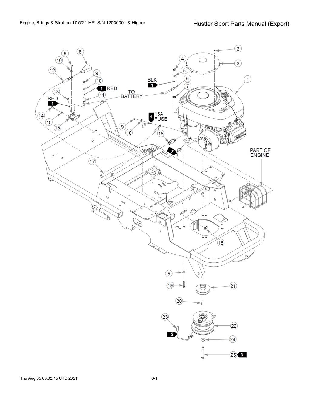 Hustler Sport Parts Manual (Export) - 604502 - Engine, Briggs & Stratton 17.5/21 HP-S/N 12030001 & Higher diagram
