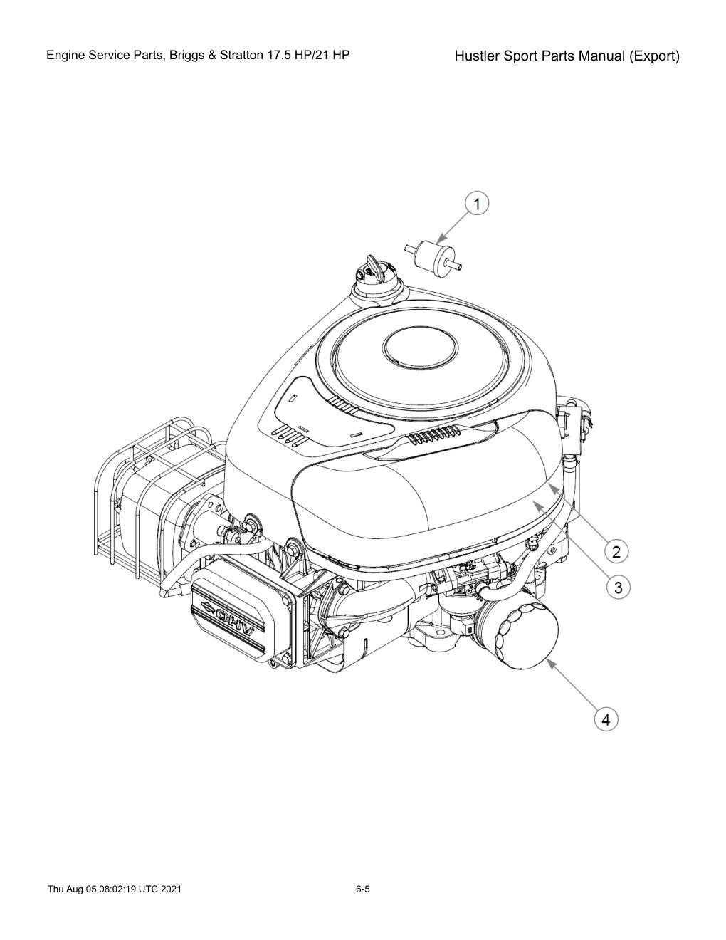 Hustler Sport Parts Manual (Export) - 604502 - Engine Service Parts, Briggs & Stratton 17.5 HP/21 HP diagram