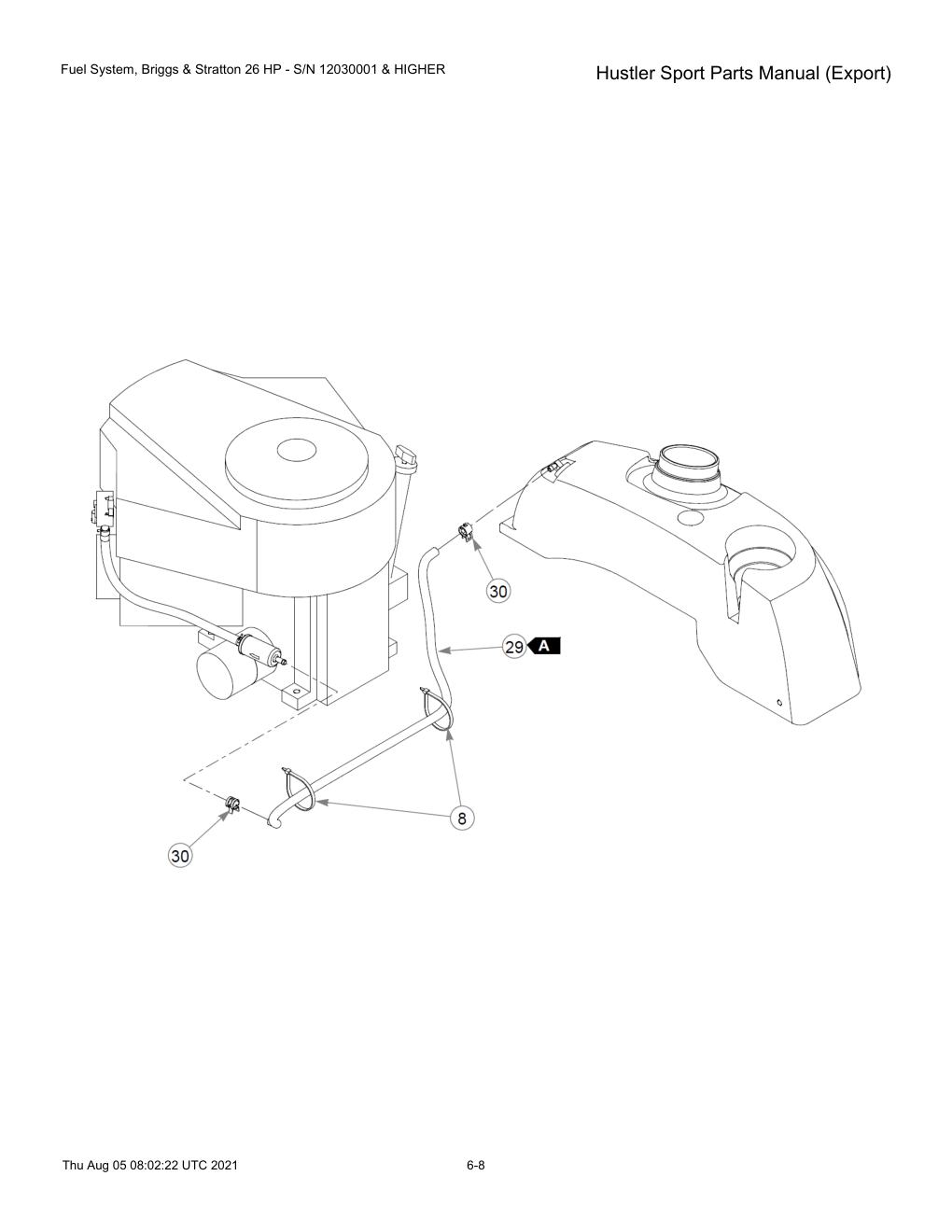 Hustler Sport Parts Manual (Export) - 604502 - Fuel System, Briggs & Stratton 26 HP - S/N 12030001 & HIGHER diagram