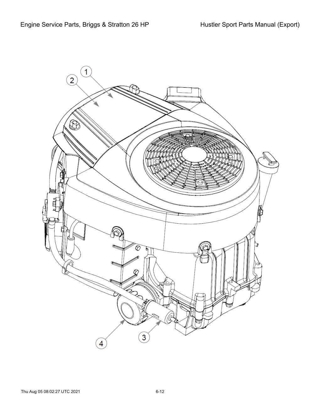 Hustler Sport Parts Manual (Export) - 604502 - Engine Service Parts, Briggs & Stratton 26 HP diagram