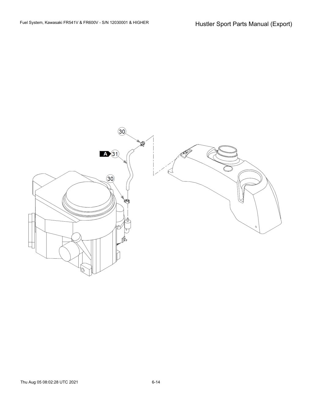 Hustler Sport Parts Manual (Export) - 604502 - Fuel System, Kawasaki FR541V & FR600V - S/N 12030001 & HIGHER diagram