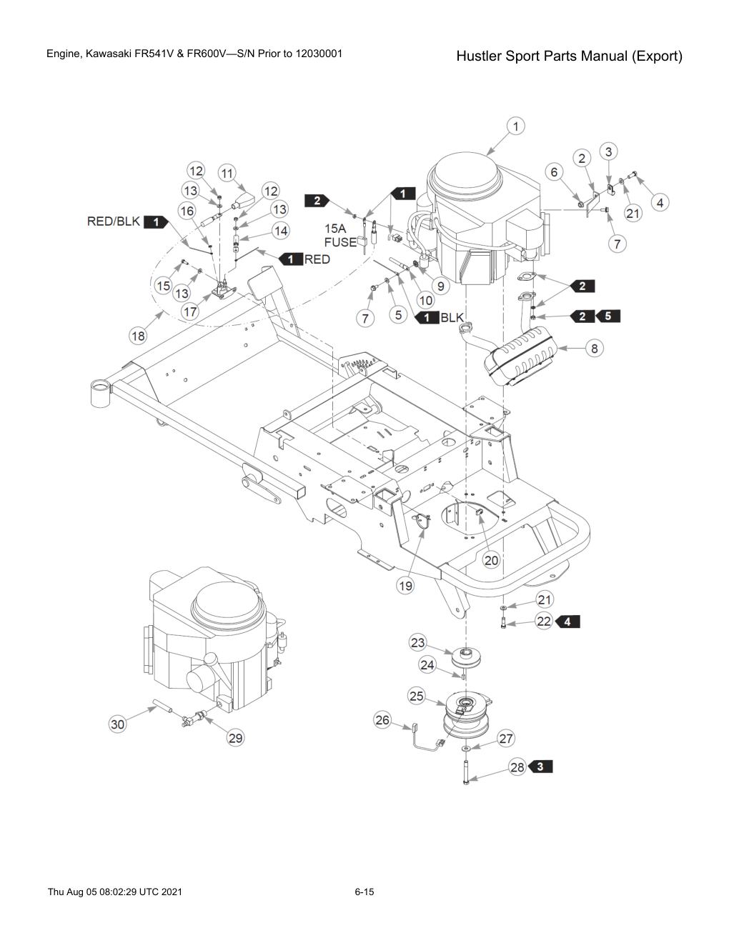 Hustler Sport Parts Manual (Export) - 604502 - Engine, Kawasaki FR541V & FR600V-S/N Prior to 12030001 diagram