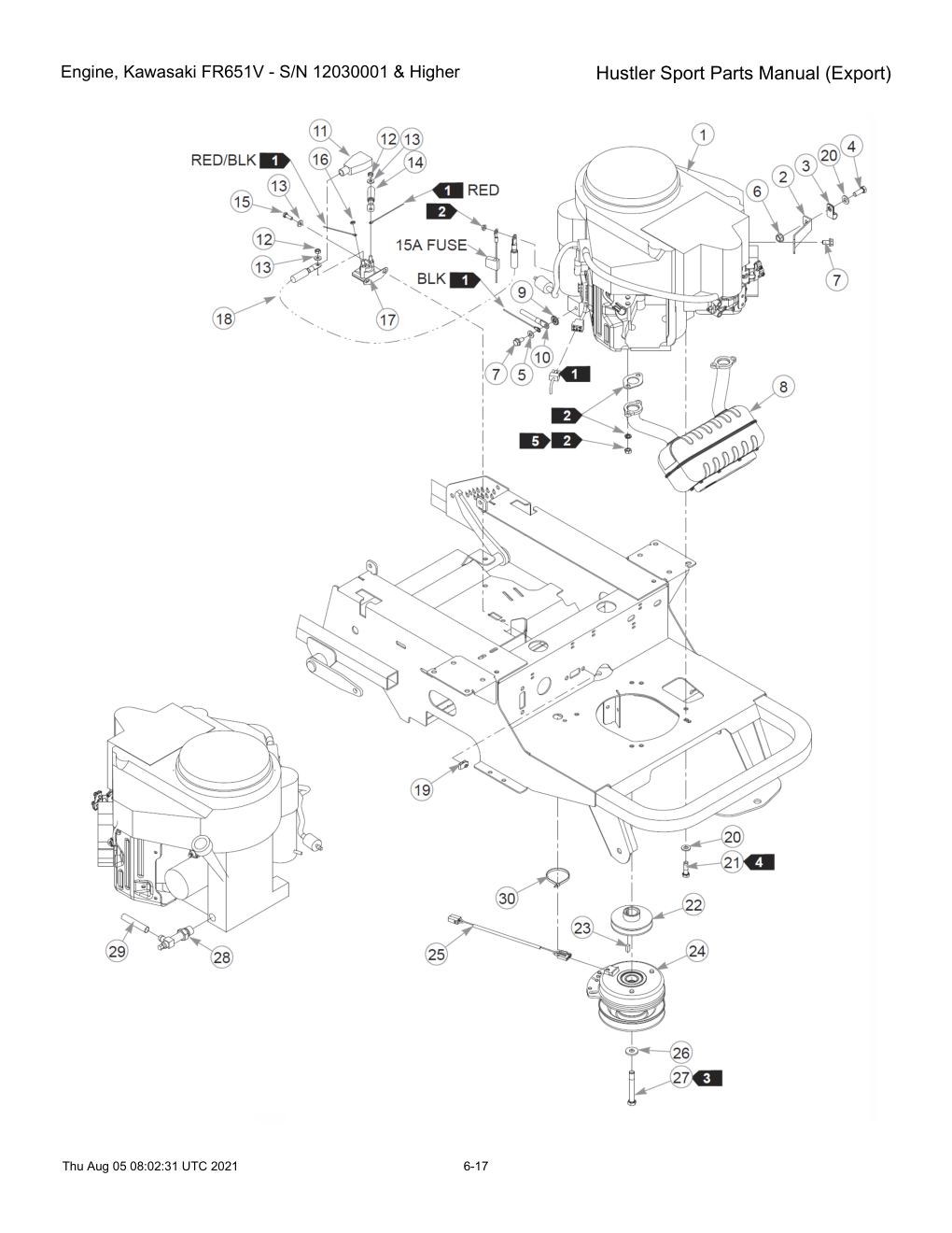 Hustler Sport Parts Manual (Export) - 604502 - Engine, Kawasaki FR651V - S/N 12030001 & Higher diagram