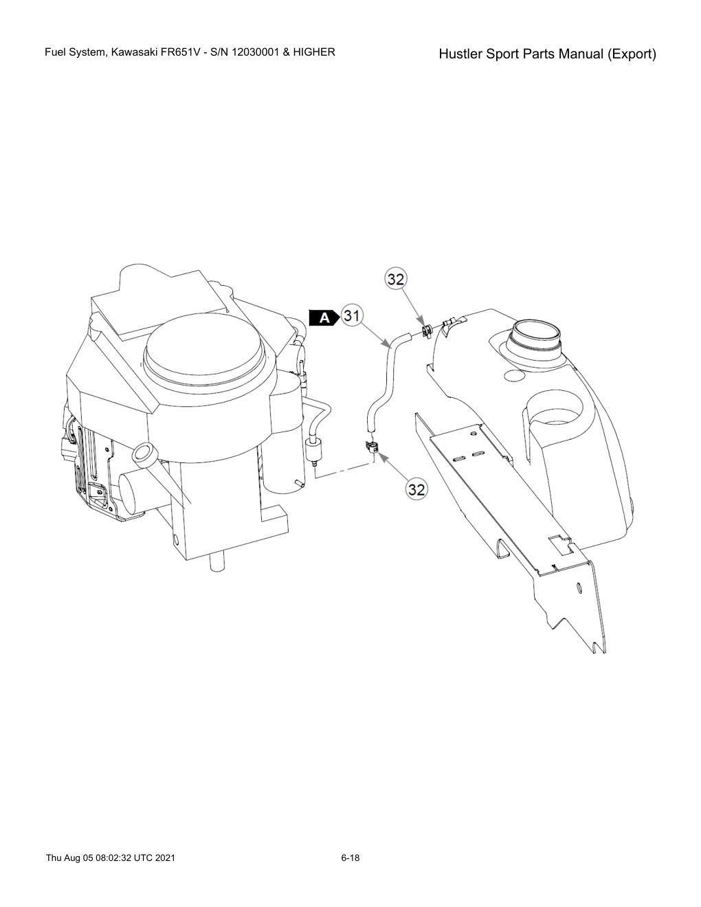 Hustler Sport Parts Manual (Export) - 604502 - Fuel System, Kawasaki FR651V - S/N 12030001 & HIGHER diagram
