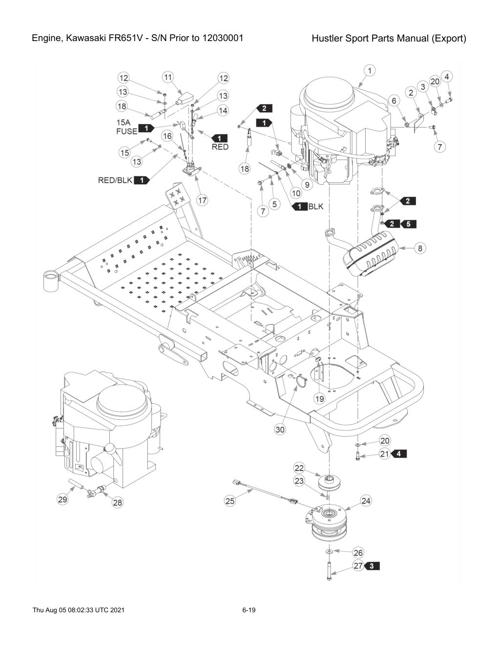 Hustler Sport Parts Manual (Export) - 604502 - Engine, Kawasaki FR651V - S/N Prior to 12030001 diagram