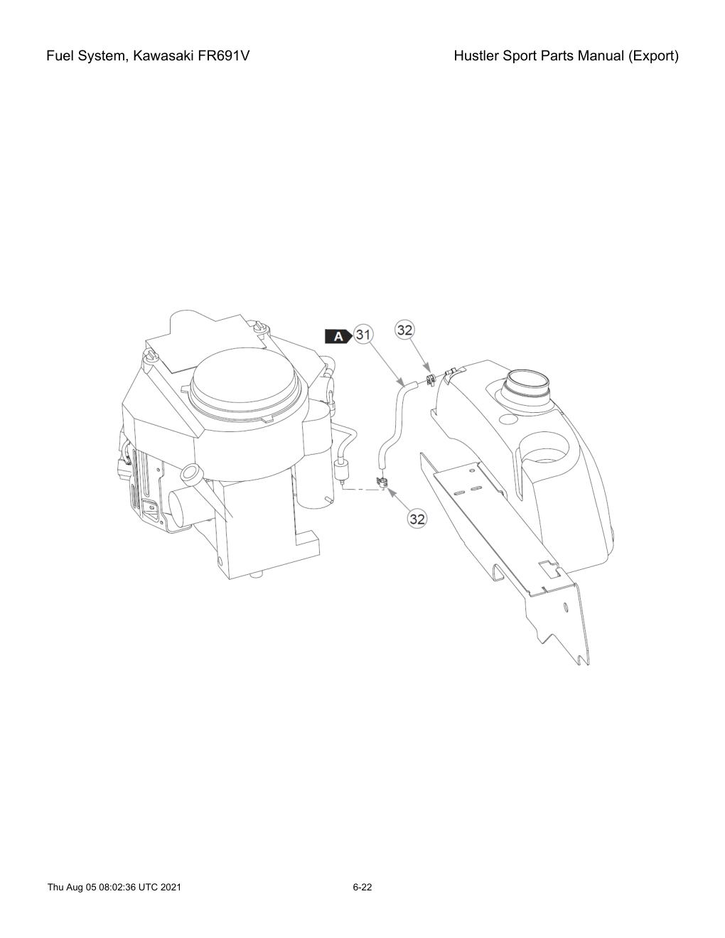Hustler Sport Parts Manual (Export) - 604502 - Fuel System, Kawasaki FR691V diagram