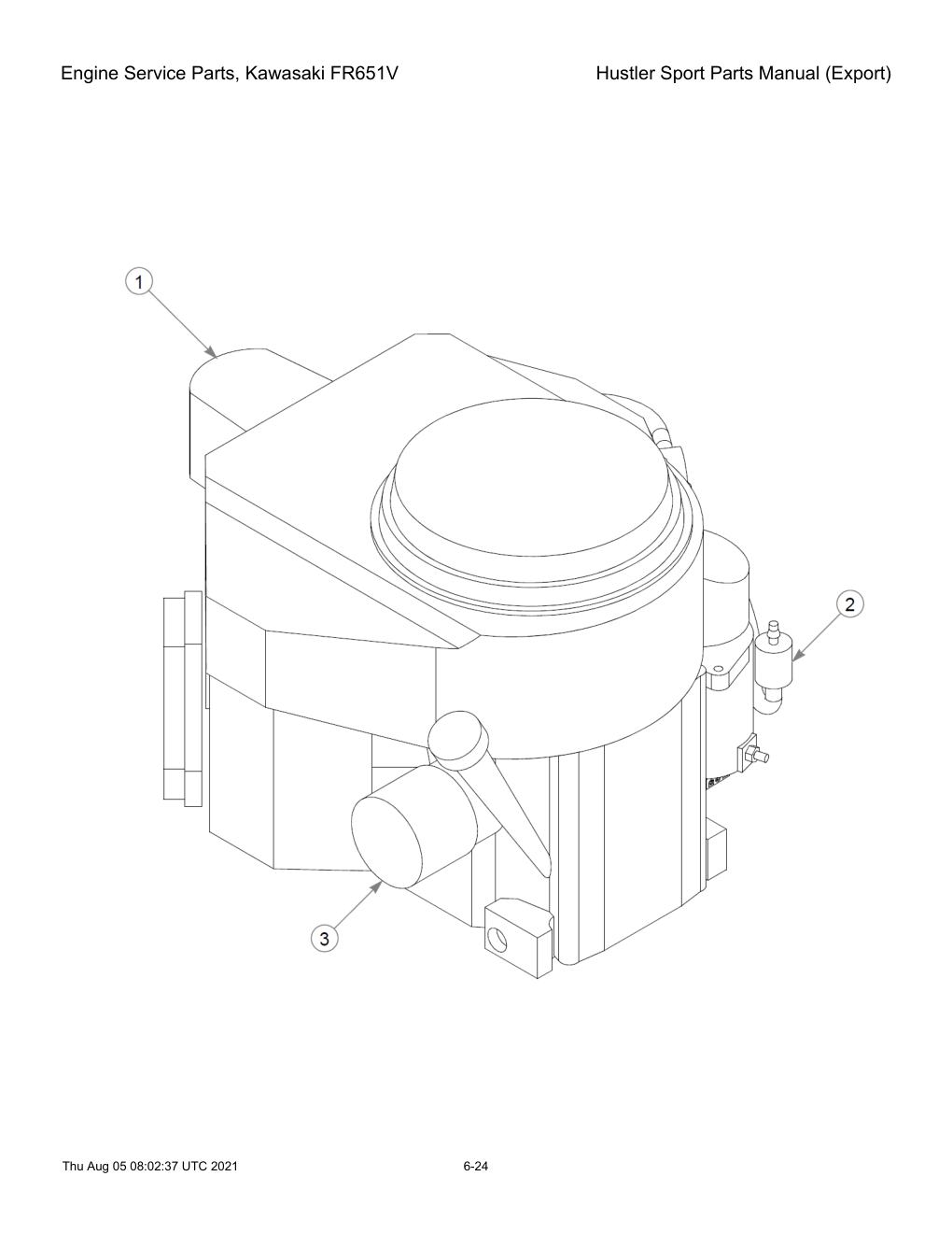 Hustler Sport Parts Manual (Export) - 604502 - Engine Service Parts, Kawasaki FR651V diagram