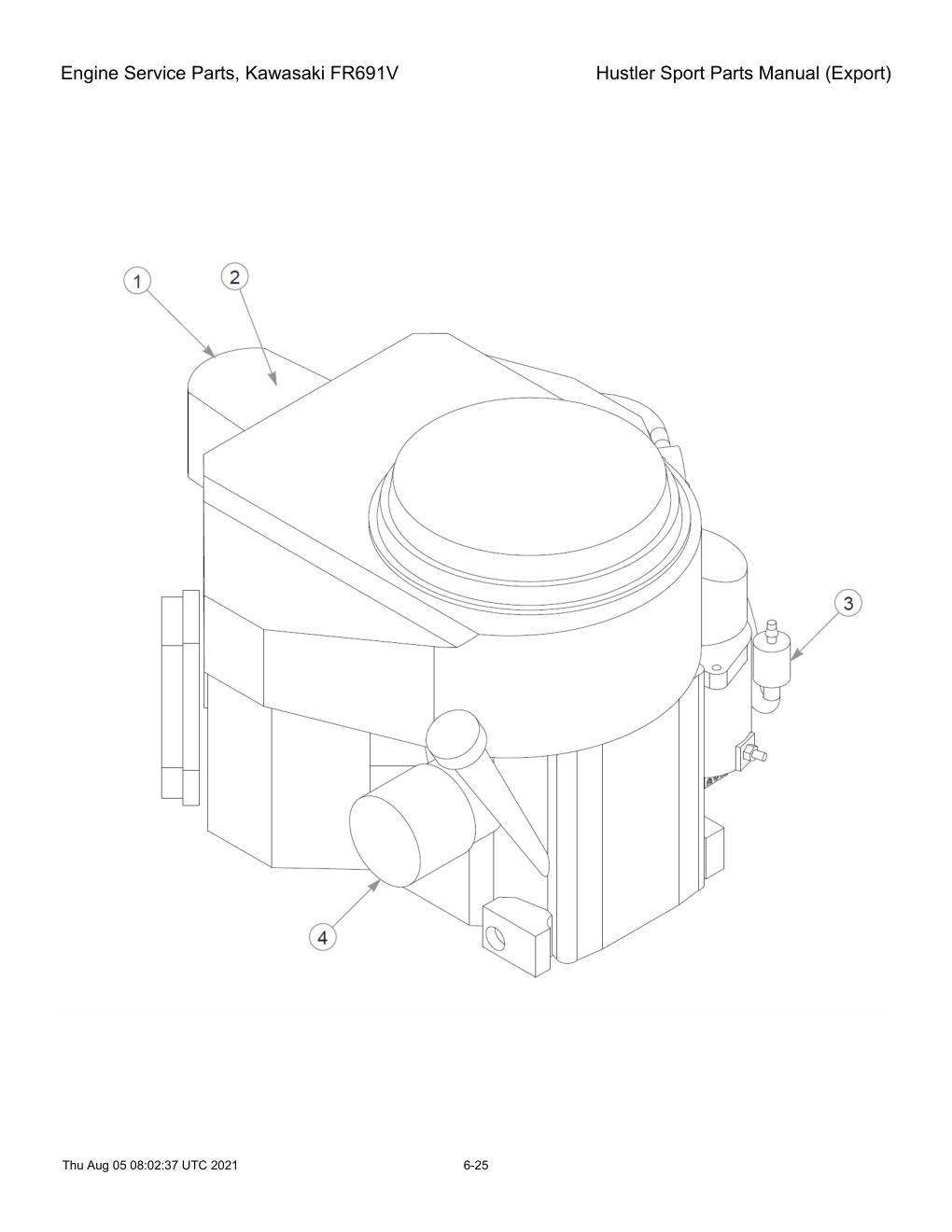 Hustler Sport Parts Manual (Export) - 604502 - Engine Service Parts, Kawasaki FR691V diagram