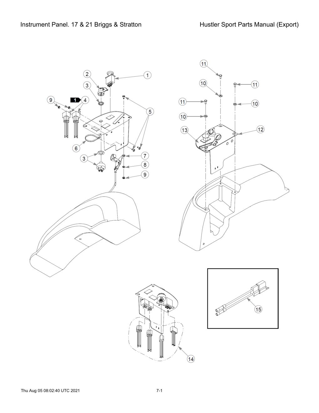 Hustler Sport Parts Manual (Export) - 604502 - Instrument Panel. 17 & 21 Briggs & Stratton diagram