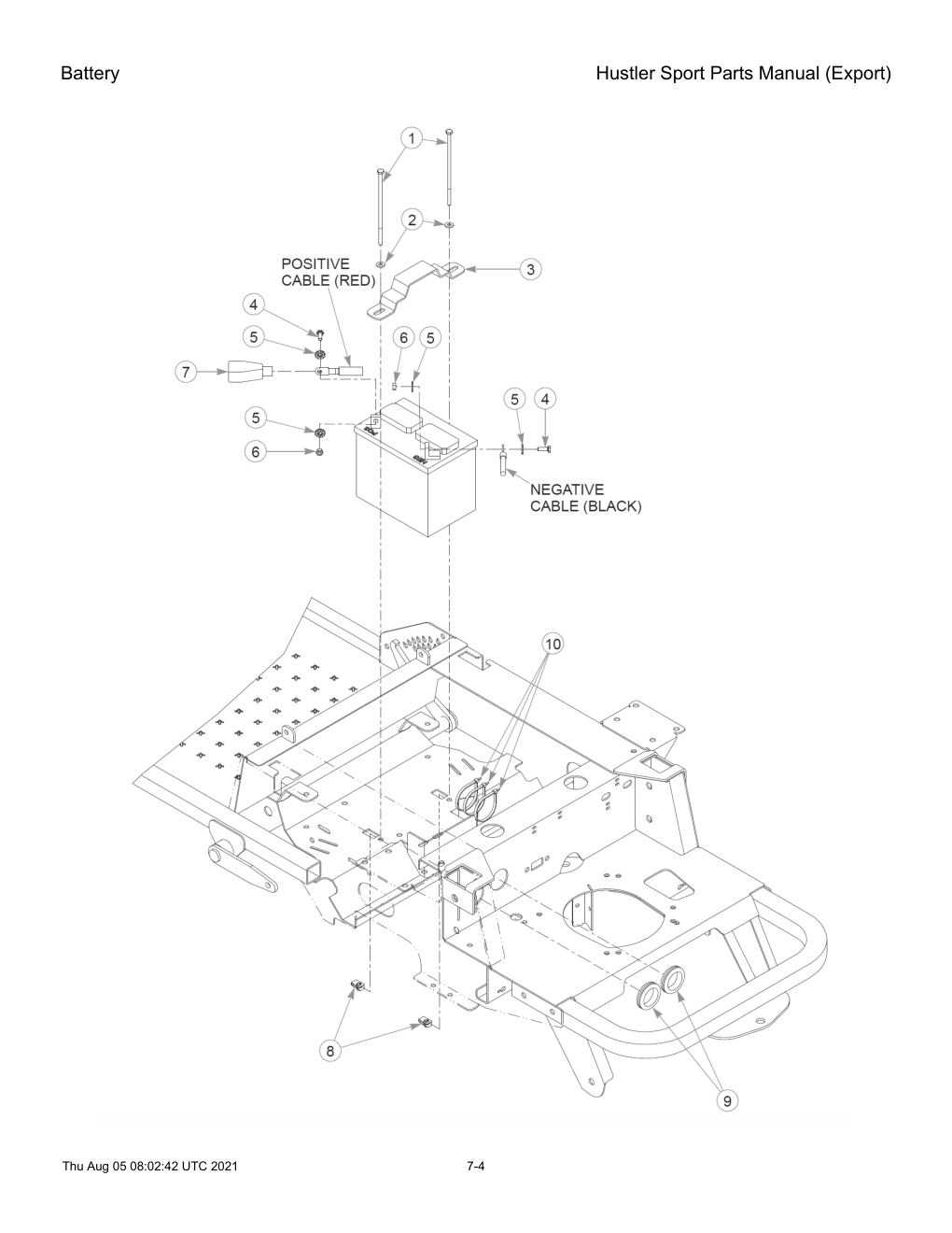 Hustler Sport Parts Manual (Export) - 604502 - Battery diagram