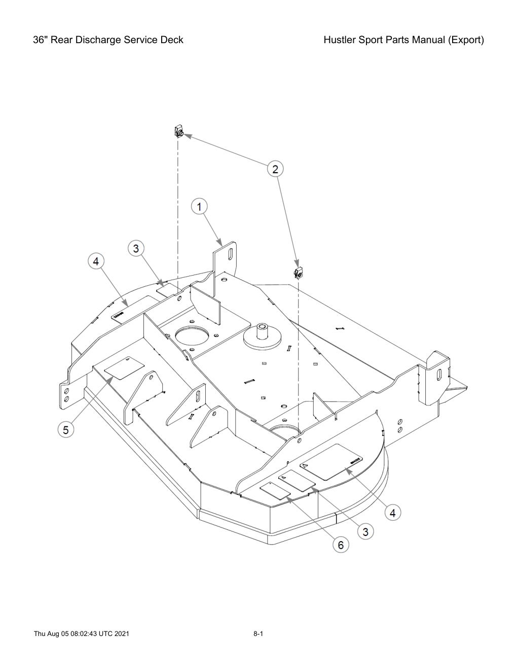 Hustler Sport Parts Manual (Export) - 604502 - 36" Rear Discharge Service Deck diagram