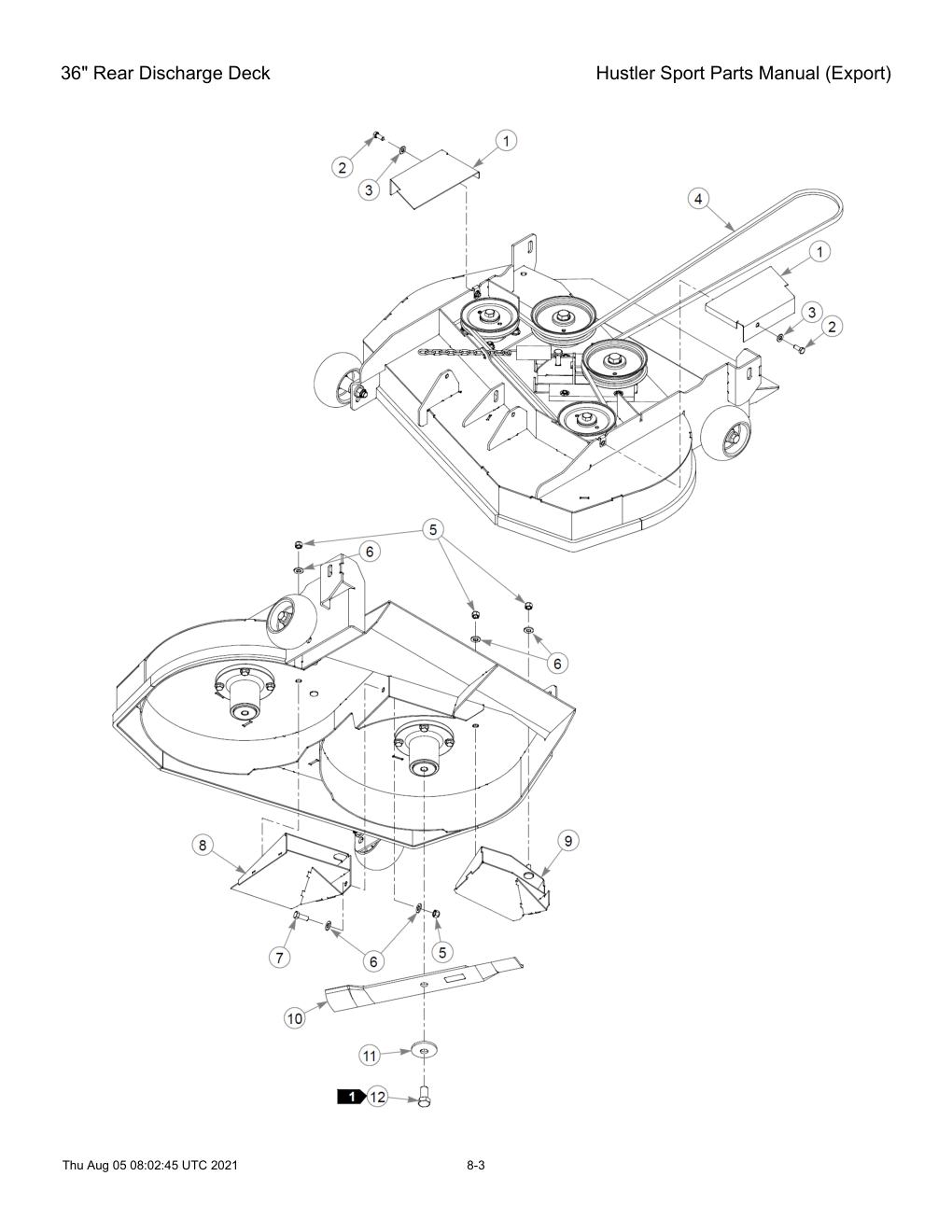 Hustler Sport Parts Manual (Export) - 604502 - 36" Rear Discharge Deck diagram