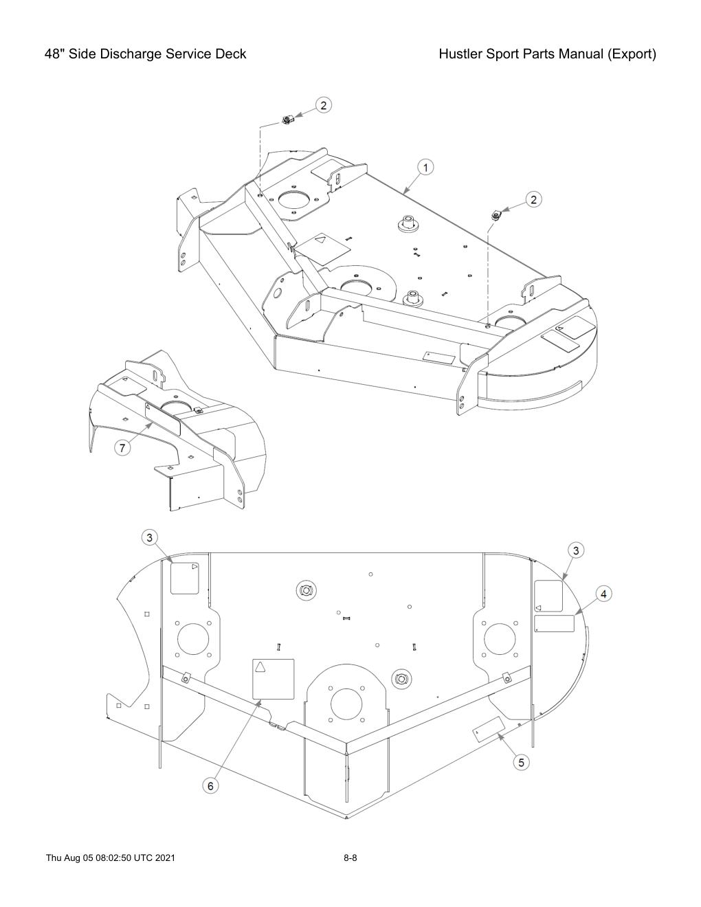 Hustler Sport Parts Manual (Export) - 604502 - 48" Side Discharge Service Deck diagram