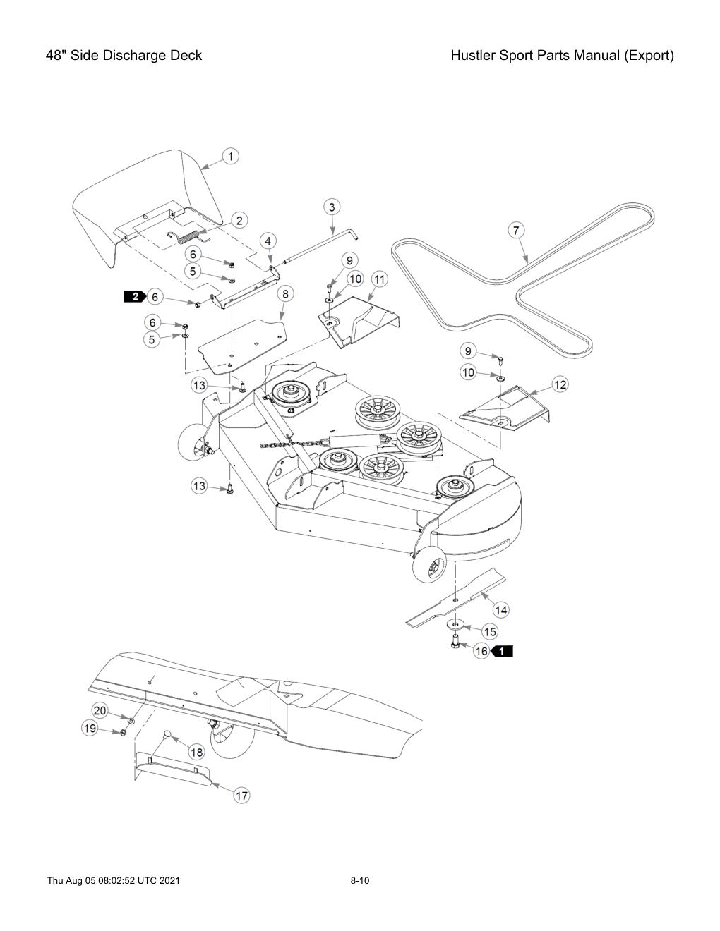 Hustler Sport Parts Manual (Export) - 604502 - 48" Side Discharge Deck diagram