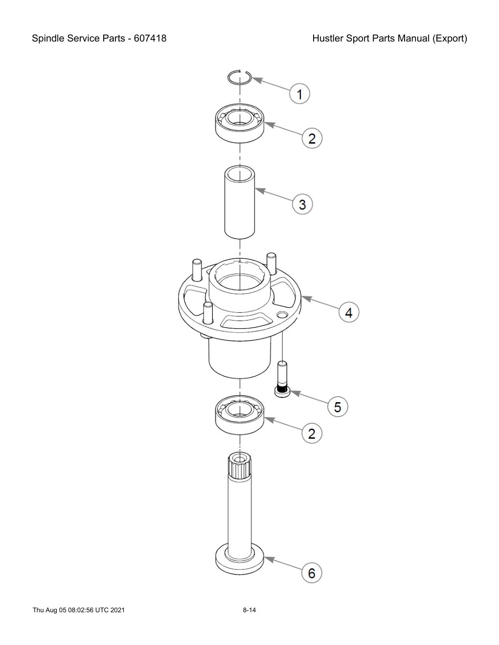 Hustler Sport Parts Manual (Export) - 604502 - Spindle Service Parts - 607418 diagram