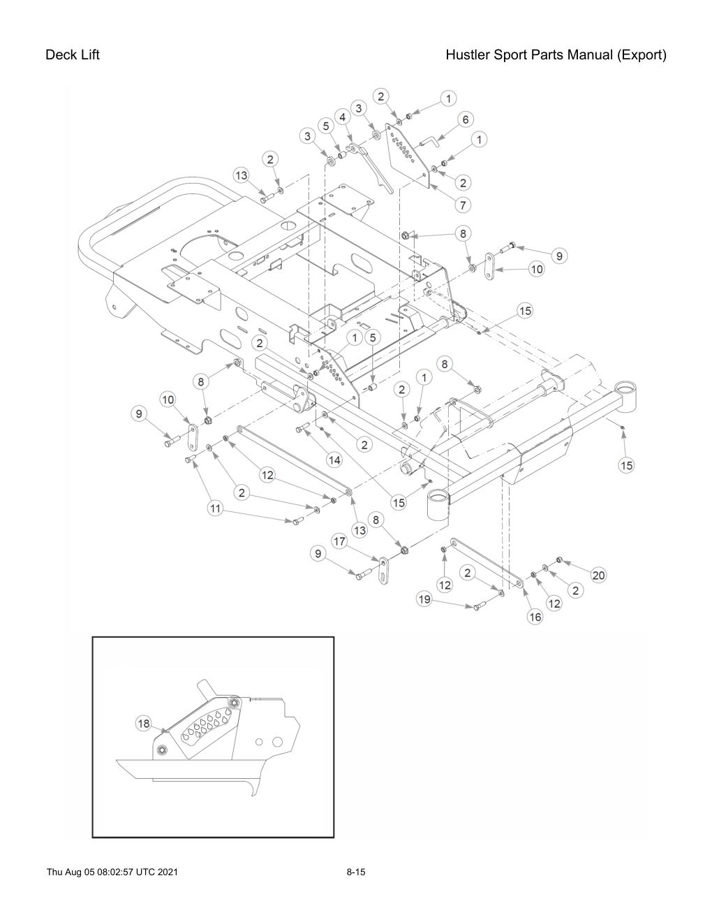 Hustler Sport Parts Manual (Export) - 604502 - Deck Lift diagram