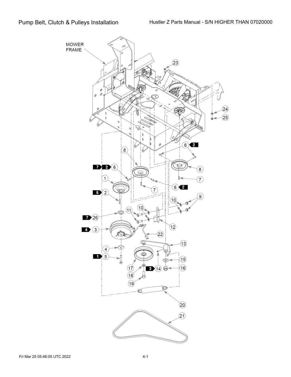 Hustler Z Parts Manual - S/N HIGHER THAN 07020000 - 747782 - Pump Belt, Clutch & Pulleys Installation diagram
