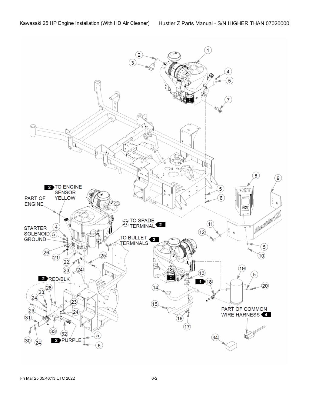 Hustler Z Parts Manual - S/N HIGHER THAN 07020000 - 747782 - Kawasaki 25 HP Engine Installation (With HD Air Cleaner) diagram