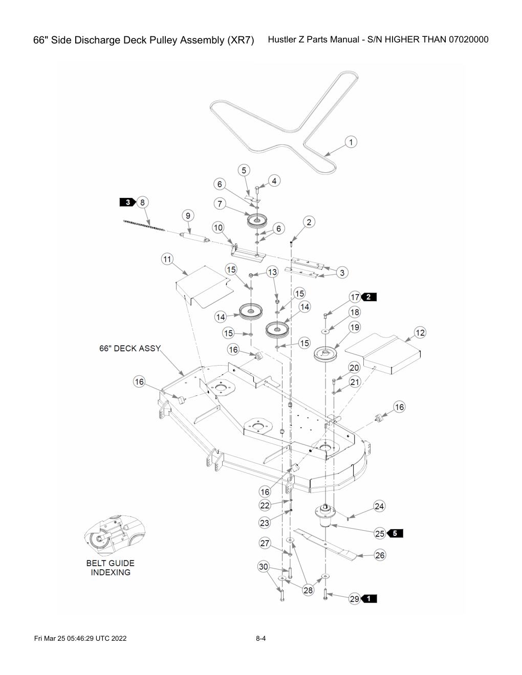 Hustler Z Parts Manual - S/N HIGHER THAN 07020000 - 747782 - 66" Side Discharge Deck Pulley Assembly (XR7) diagram