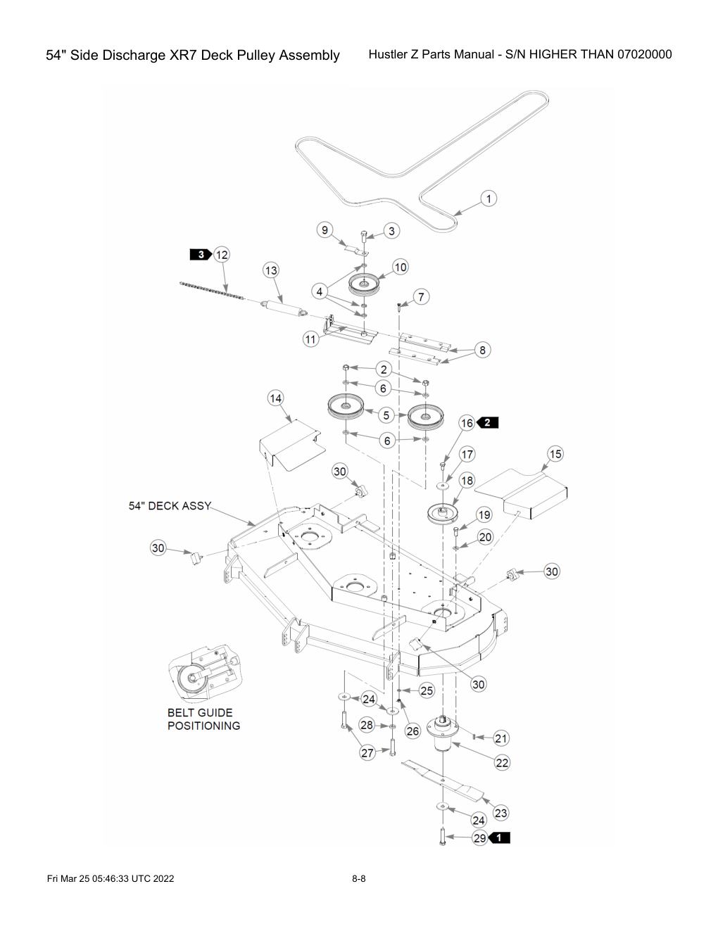 Hustler Z Parts Manual - S/N HIGHER THAN 07020000 - 747782 - 54" Side Discharge XR7 Deck Pulley Assembly diagram