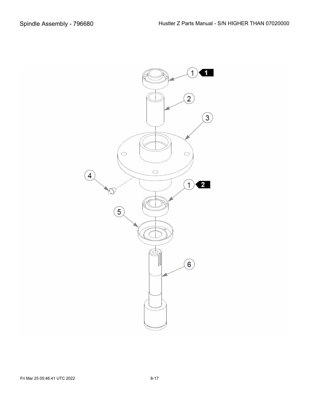 Hustler Z Parts Manual - S/N HIGHER THAN 07020000 - 747782 - Spindle Assembly - 796680 diagram