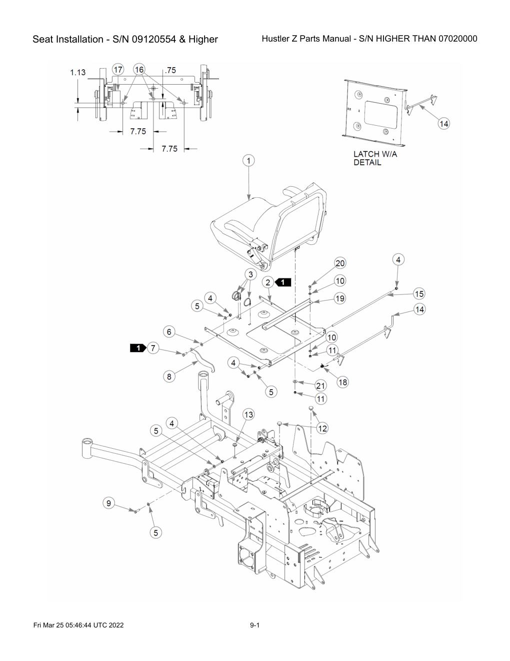 Hustler Z Parts Manual - S/N HIGHER THAN 07020000 - 747782 - Seat Installation - S/N 09120554 & Higher diagram