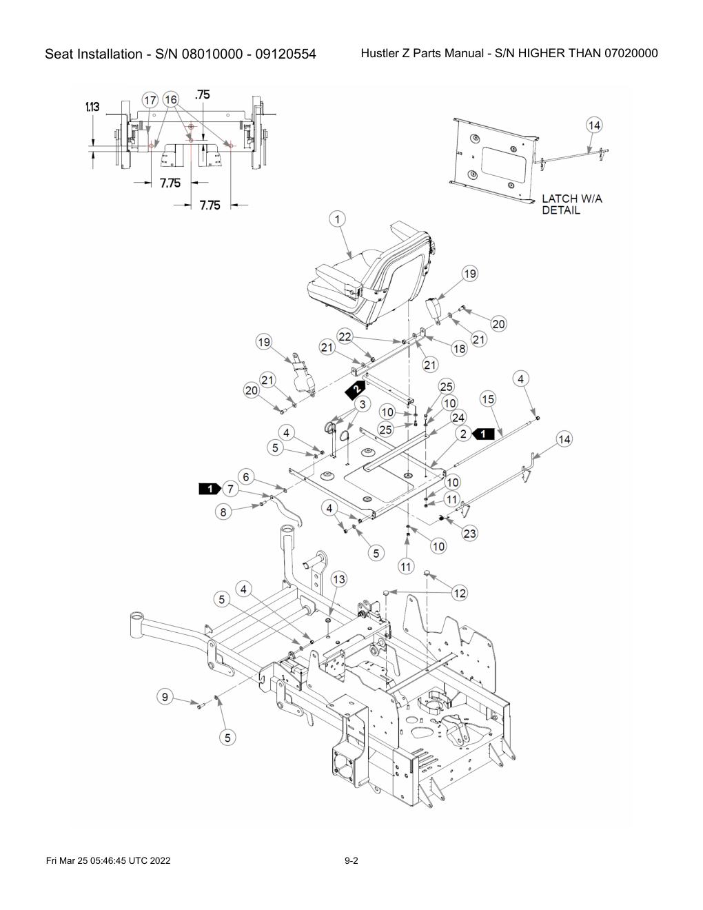 Hustler Z Parts Manual - S/N HIGHER THAN 07020000 - 747782 - Seat Installation - S/N 08010000 - 09120554 diagram