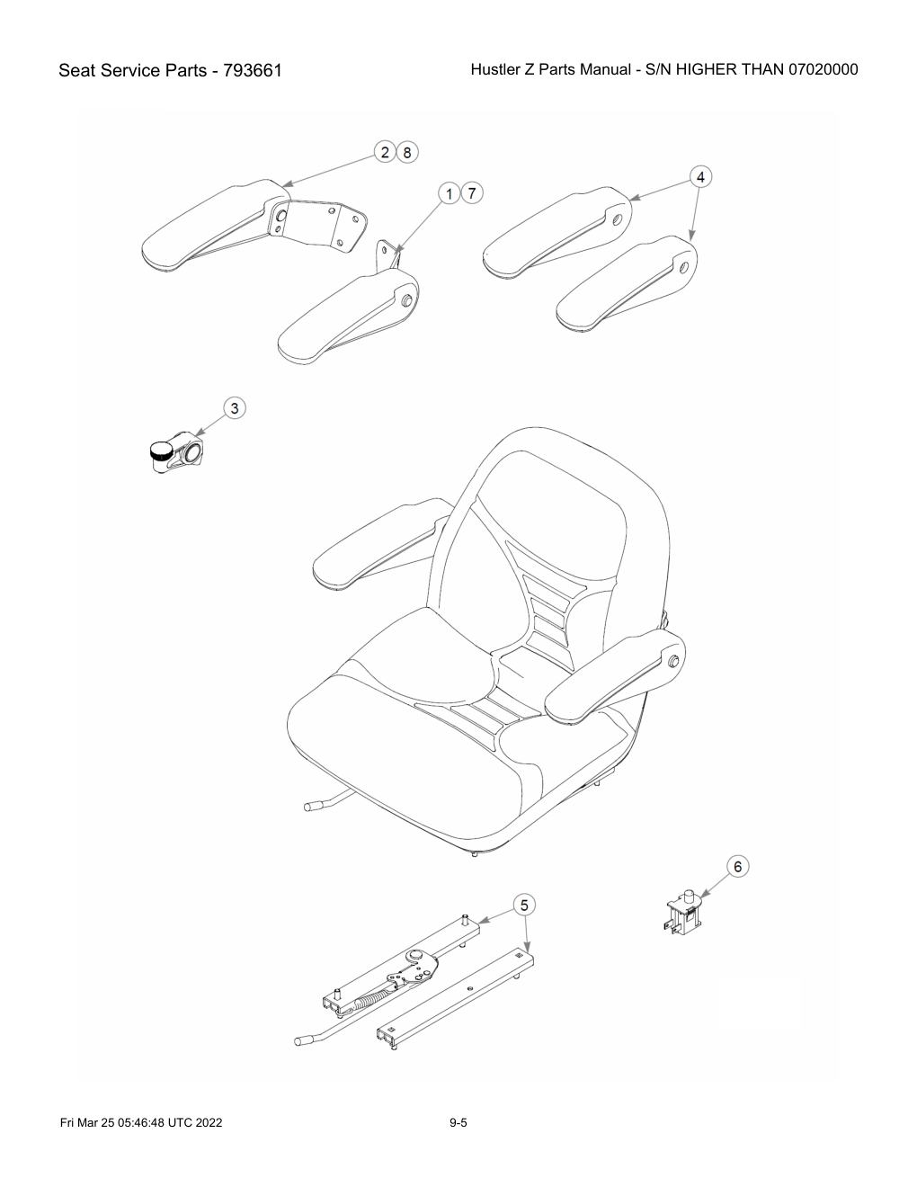 Hustler Z Parts Manual - S/N HIGHER THAN 07020000 - 747782 - Seat Service Parts - 793661 diagram