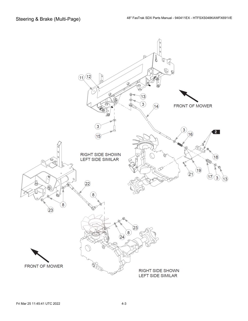 48" FasTrak SDX Parts Manual - 940411EX - HTFSXS048KAWFX691VE - Steering & Brake (Multi-Page) diagram