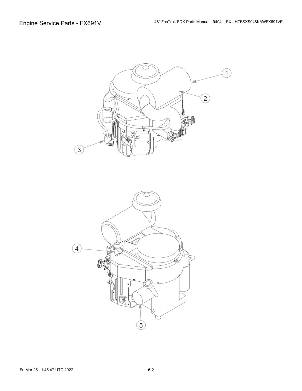 48" FasTrak SDX Parts Manual - 940411EX - HTFSXS048KAWFX691VE - Engine Service Parts - FX691V diagram