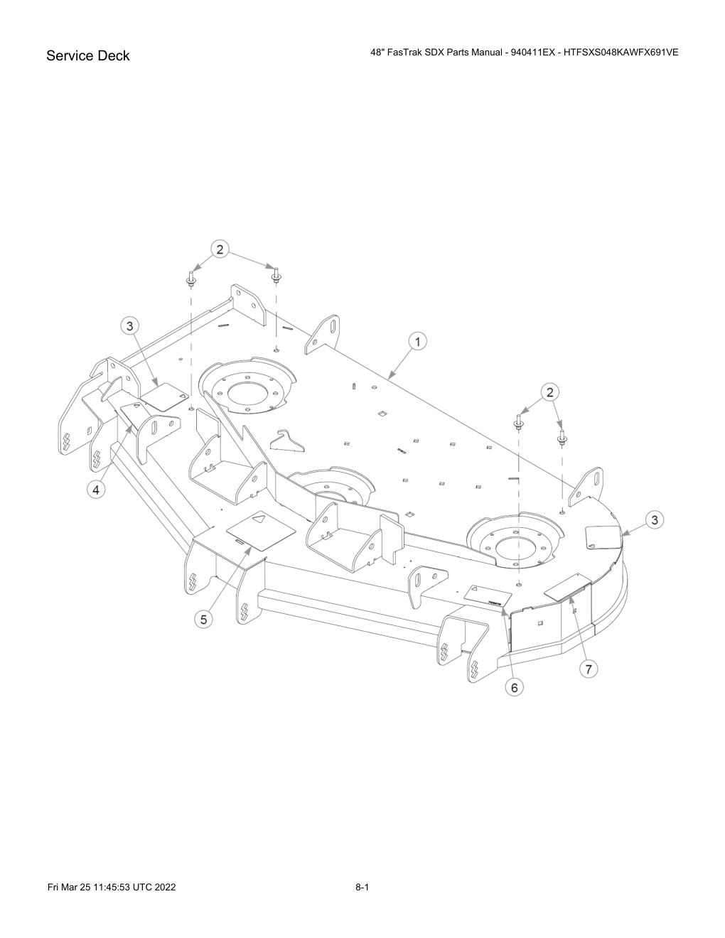 48" FasTrak SDX Parts Manual - 940411EX - HTFSXS048KAWFX691VE - Service Deck diagram
