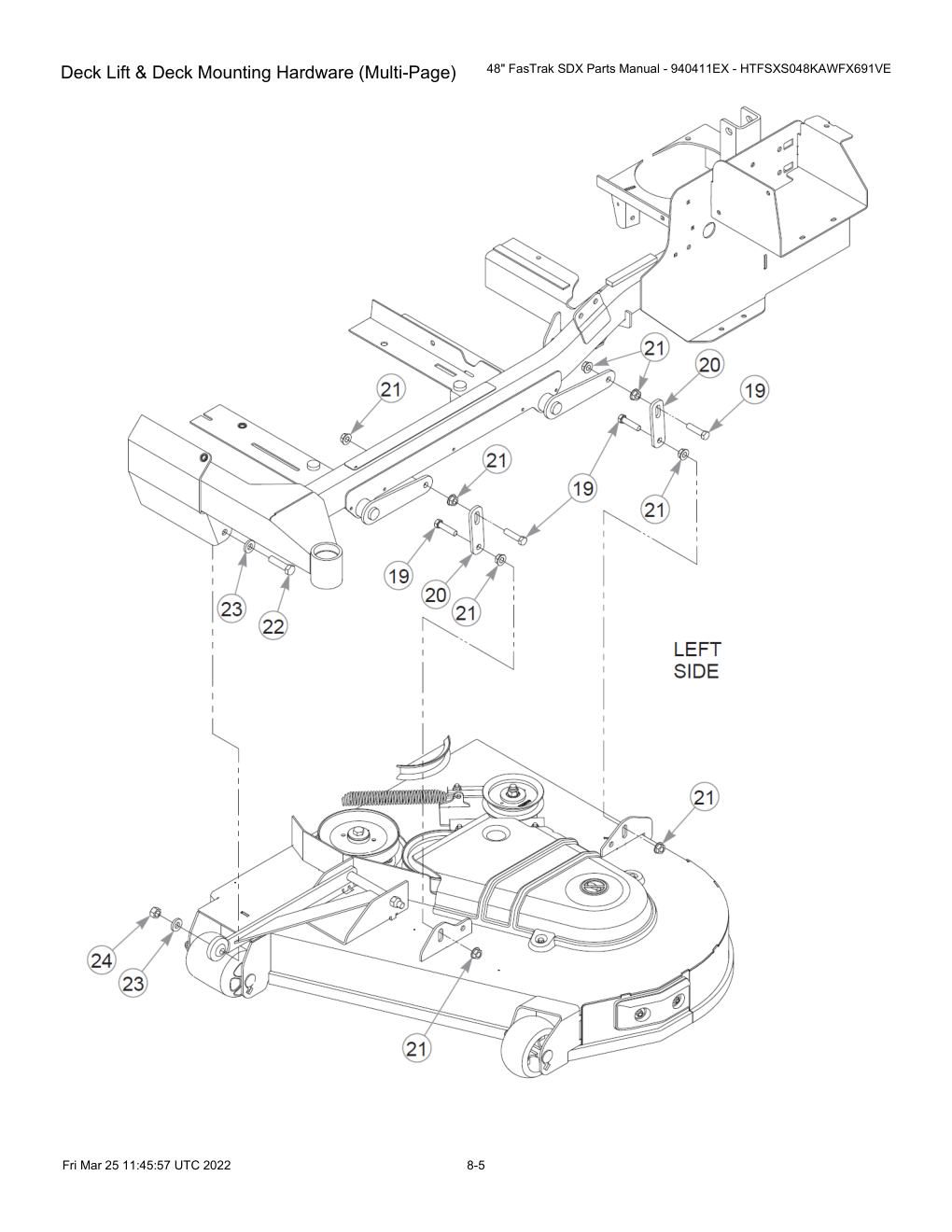 48" FasTrak SDX Parts Manual - 940411EX - HTFSXS048KAWFX691VE - Deck Lift & Deck Mounting Hardware (Multi-Page) diagram
