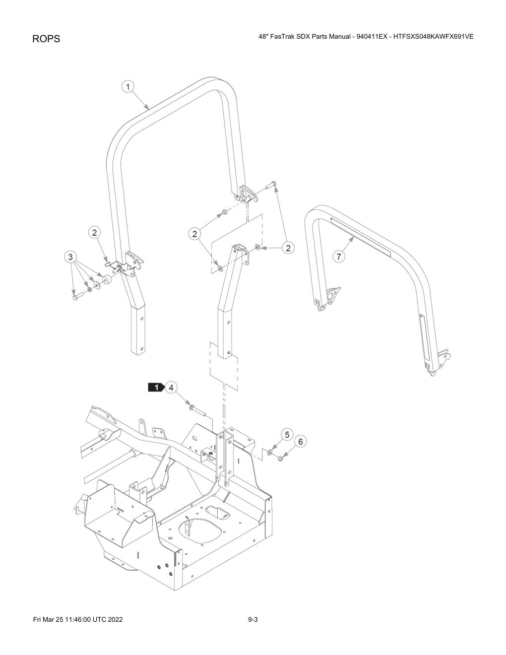 48" FasTrak SDX Parts Manual - 940411EX - HTFSXS048KAWFX691VE - ROPS diagram