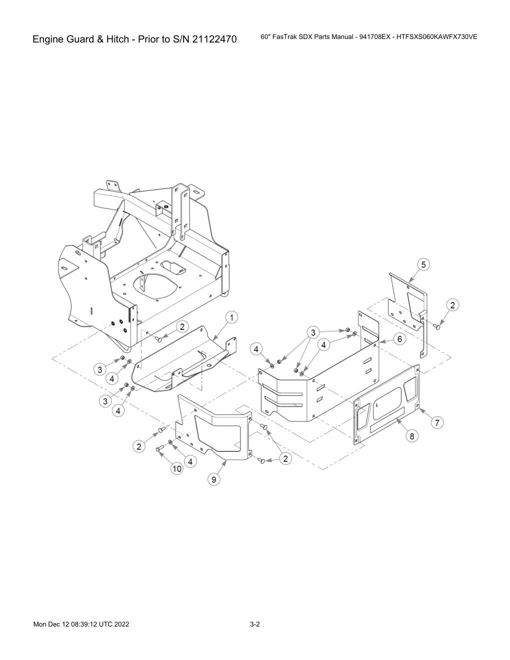 60" FasTrak SDX Parts Manual - 941708EX - HTFSXS060KAWFX730VE - Engine Guard & Hitch - Prior to S/N 21122470 diagram