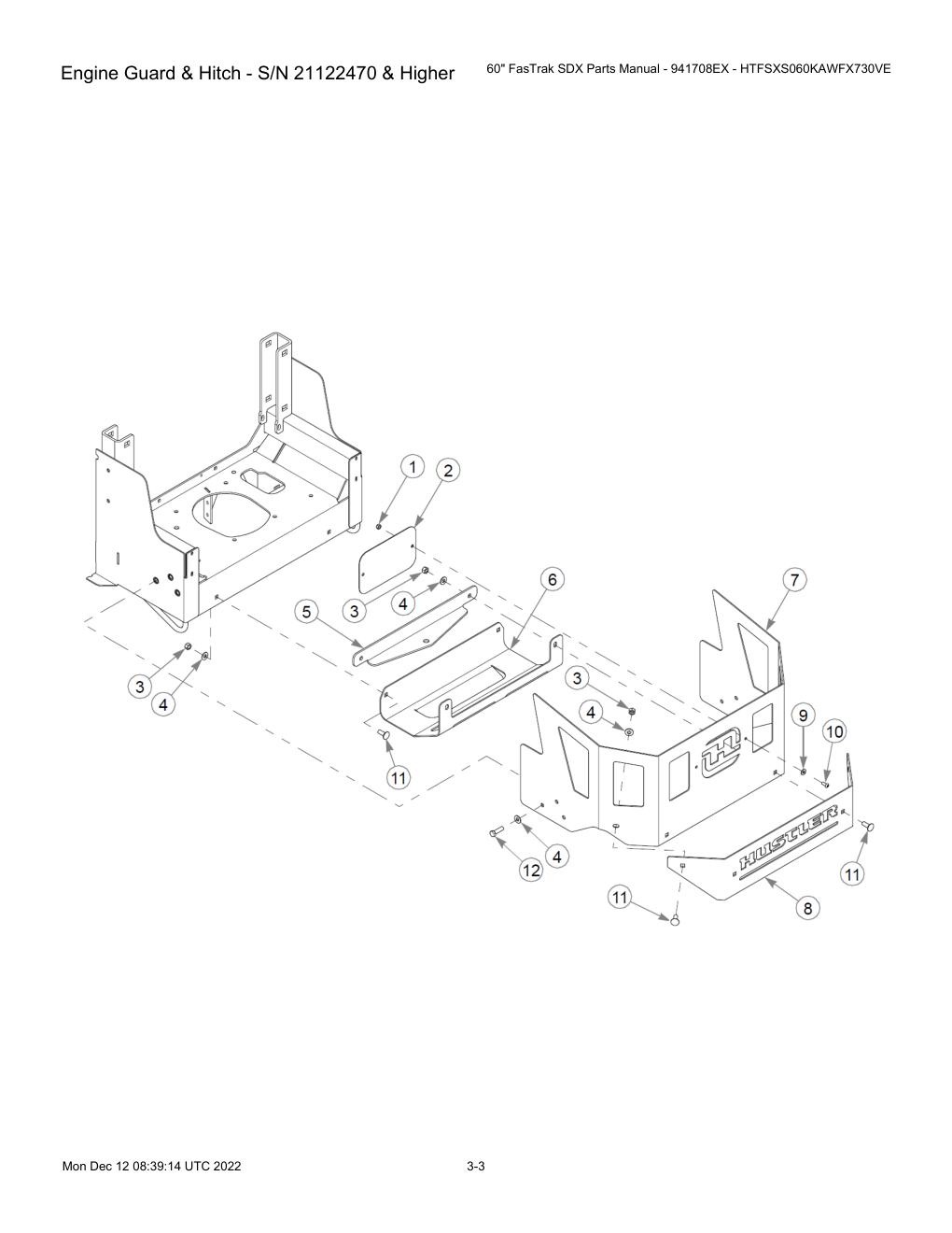 60" FasTrak SDX Parts Manual - 941708EX - HTFSXS060KAWFX730VE - Engine Guard & Hitch - S/N 21122470 & Higher diagram
