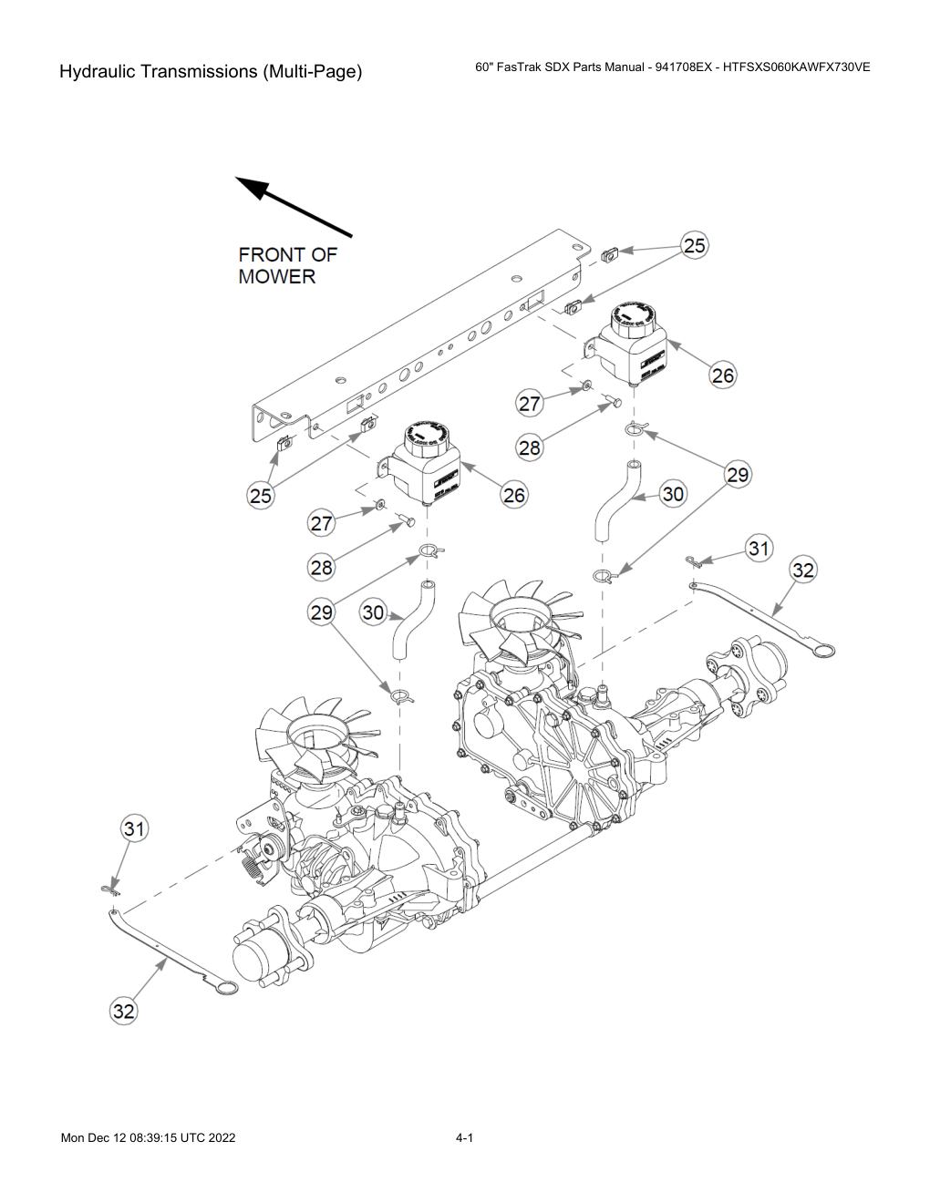 60" FasTrak SDX Parts Manual - 941708EX - HTFSXS060KAWFX730VE - Hydraulic Transmissions (Multi-Page) diagram