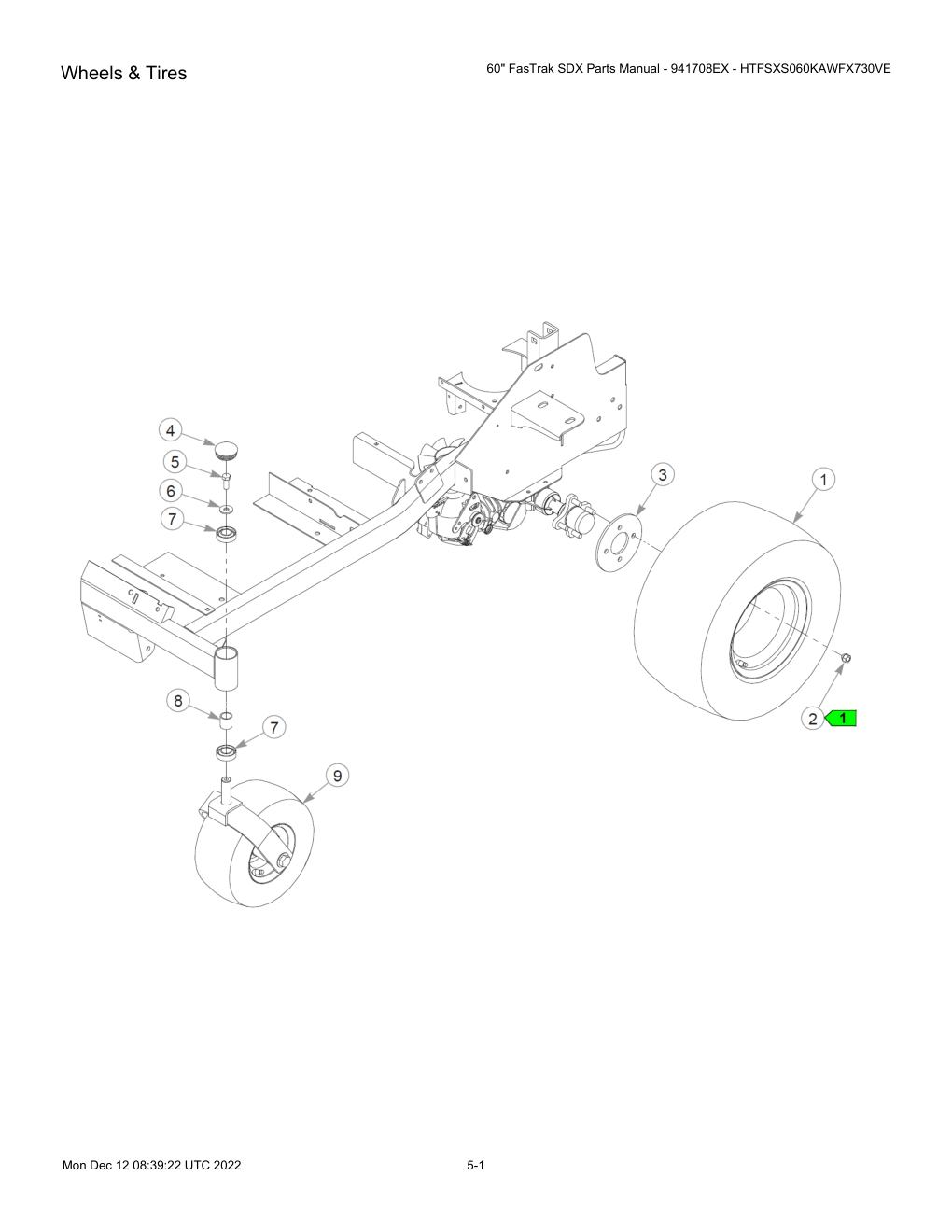 60" FasTrak SDX Parts Manual - 941708EX - HTFSXS060KAWFX730VE - Wheels & Tires diagram