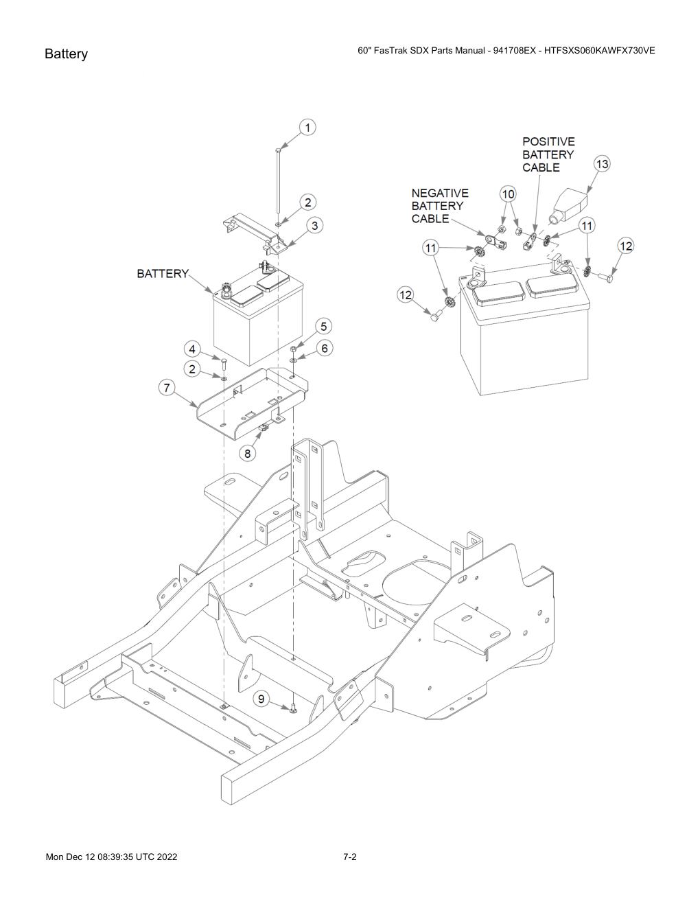 60" FasTrak SDX Parts Manual - 941708EX - HTFSXS060KAWFX730VE - Battery diagram