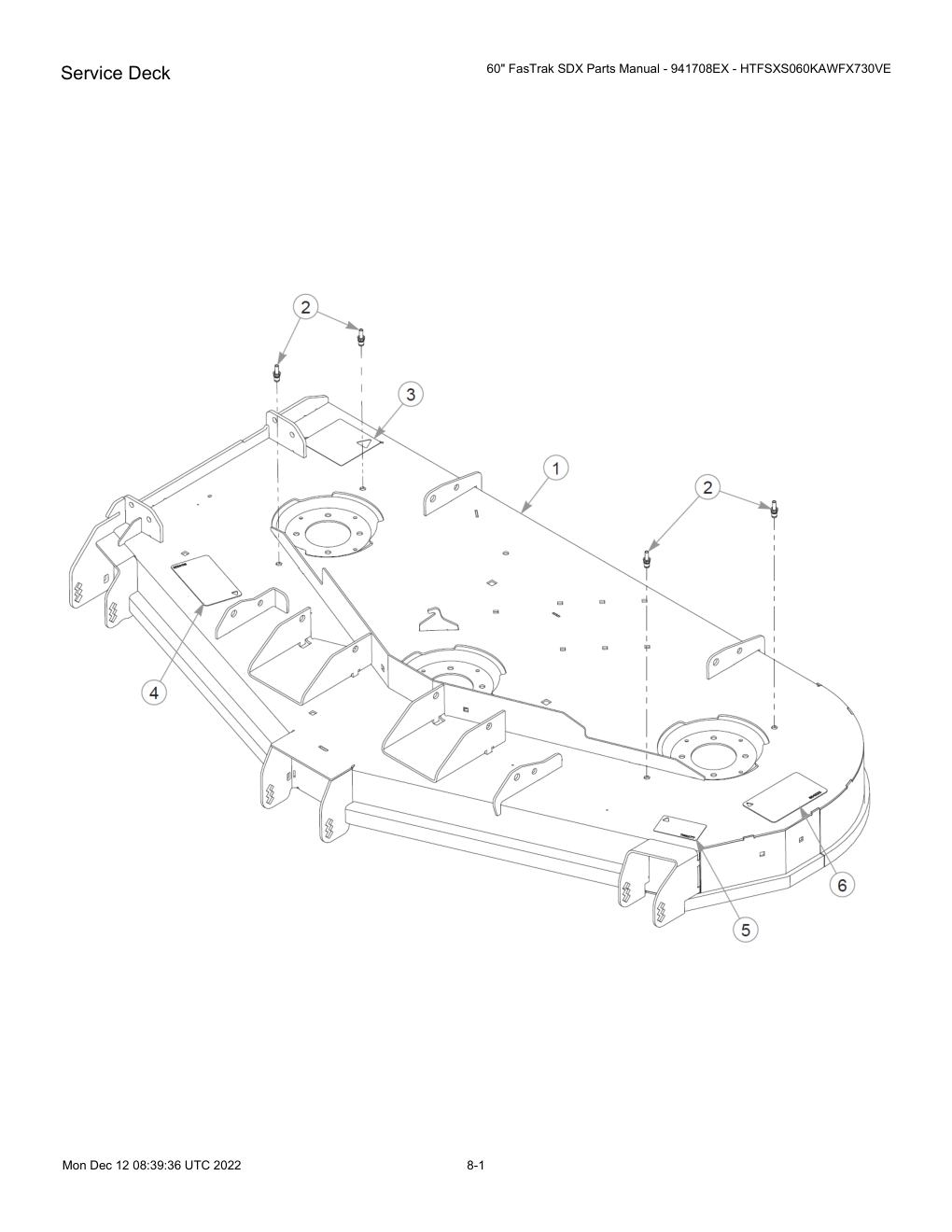60" FasTrak SDX Parts Manual - 941708EX - HTFSXS060KAWFX730VE - Service Deck diagram