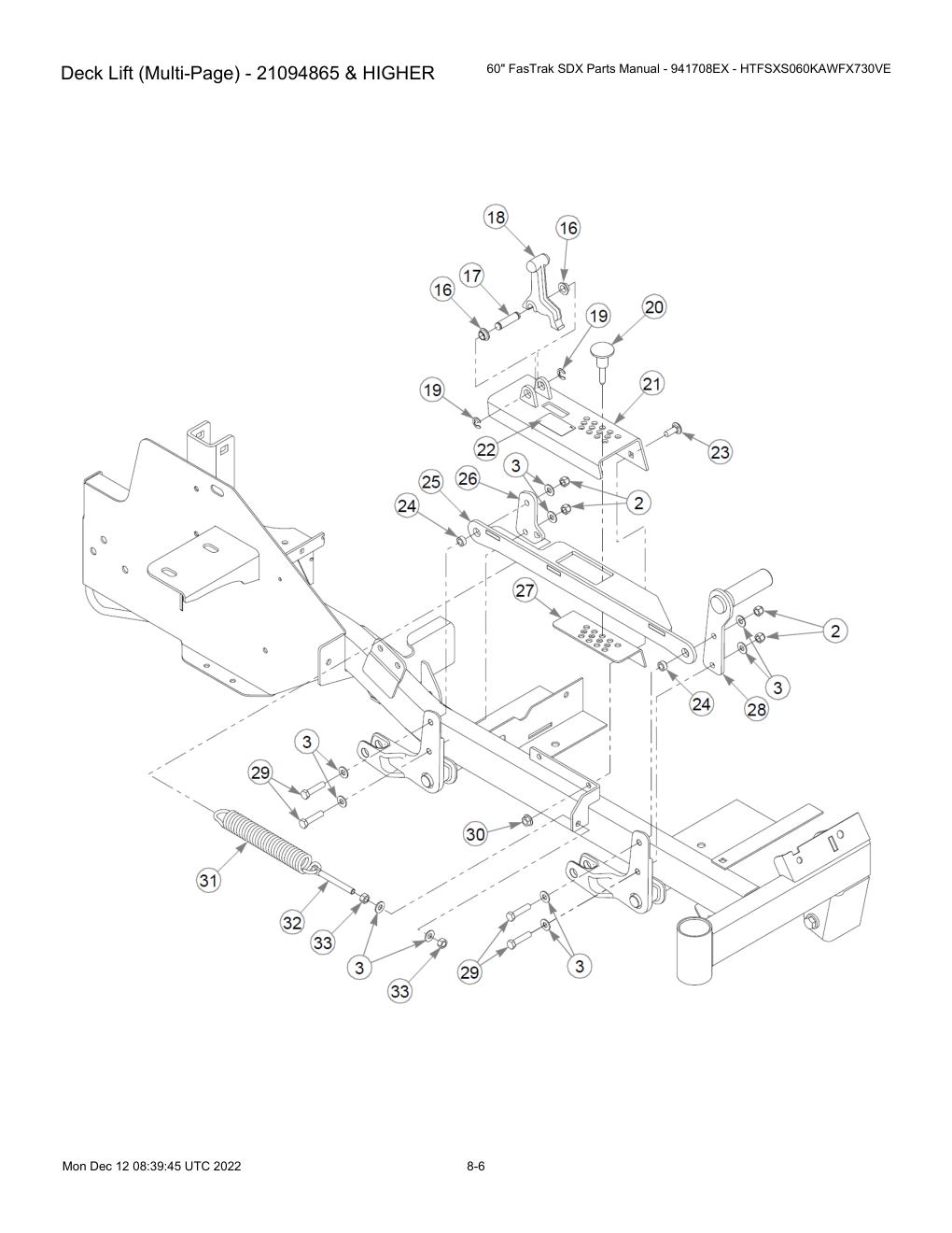 60" FasTrak SDX Parts Manual - 941708EX - HTFSXS060KAWFX730VE - Deck Lift (Multi-Page) - 21094865 & HIGHER diagram