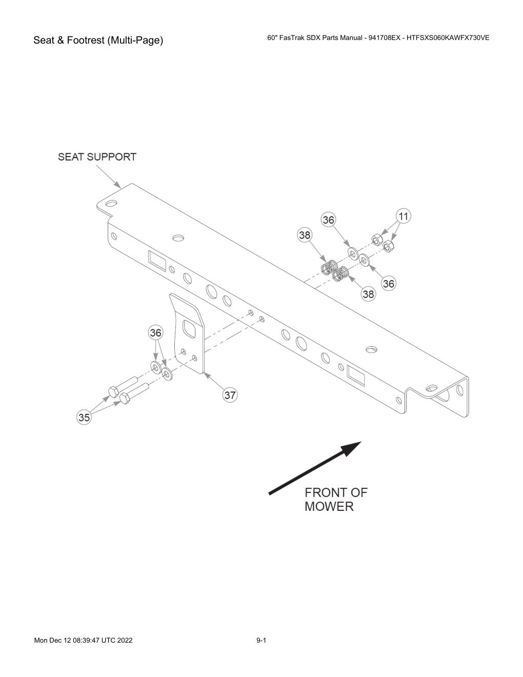 60" FasTrak SDX Parts Manual - 941708EX - HTFSXS060KAWFX730VE - Seat & Footrest (Multi-Page) diagram