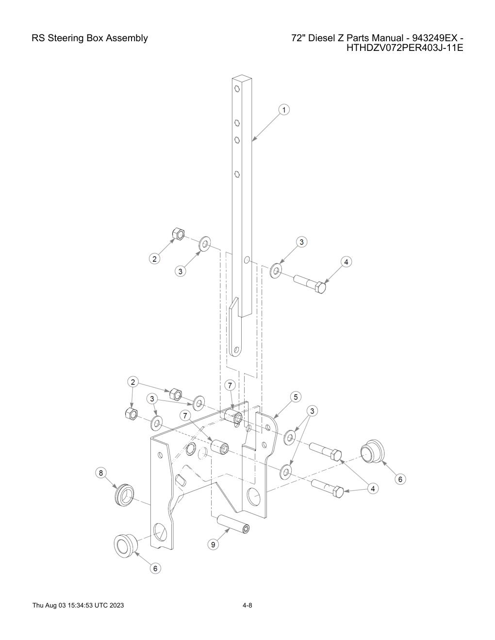 72" Diesel Z Parts Manual - 943249EX - HTHDZV072PER403J-11E - RS Steering Box Assembly diagram